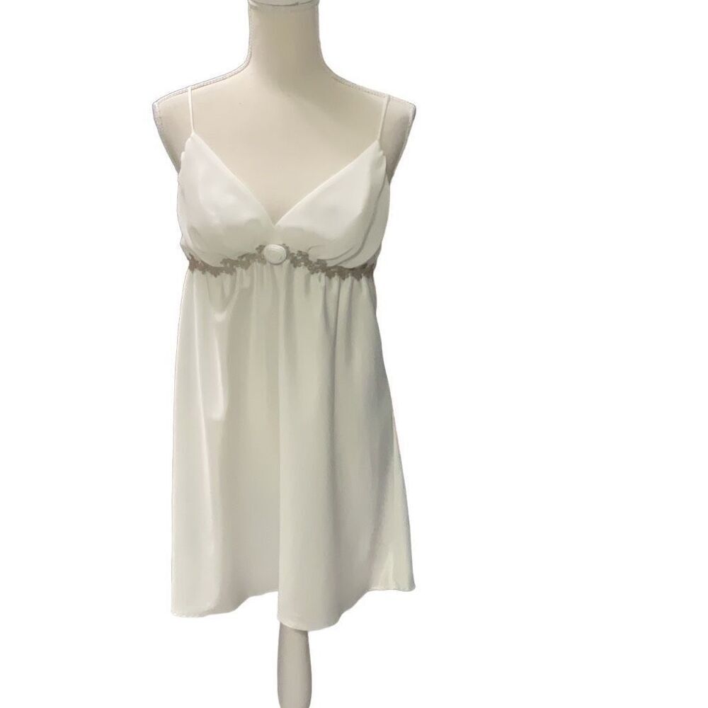 Flora White Baby Doll Lingerie Adjustable Straps Bridal Silver Lace Size Large